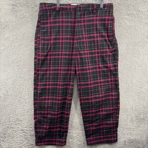 Urban Outfitters Plaid Pants Womens Size 32 Pink Green Tartan‎ Cropped Tapered
